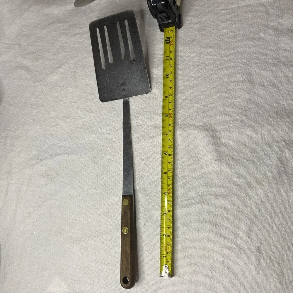 Lot Of Vintage Utica Slotted Spoon, Ladle And Spatula Wooden Handles Please Read